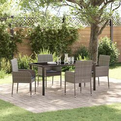 Garden Dining Set 5 Piece Outdoor Furniture Grey Poly Rattan Tempered Glass