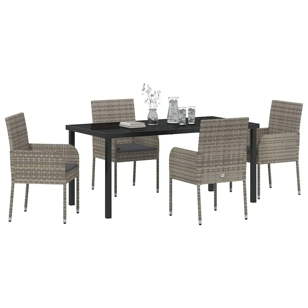5 Piece Garden Dining Set with Tempered Glass Tabletop