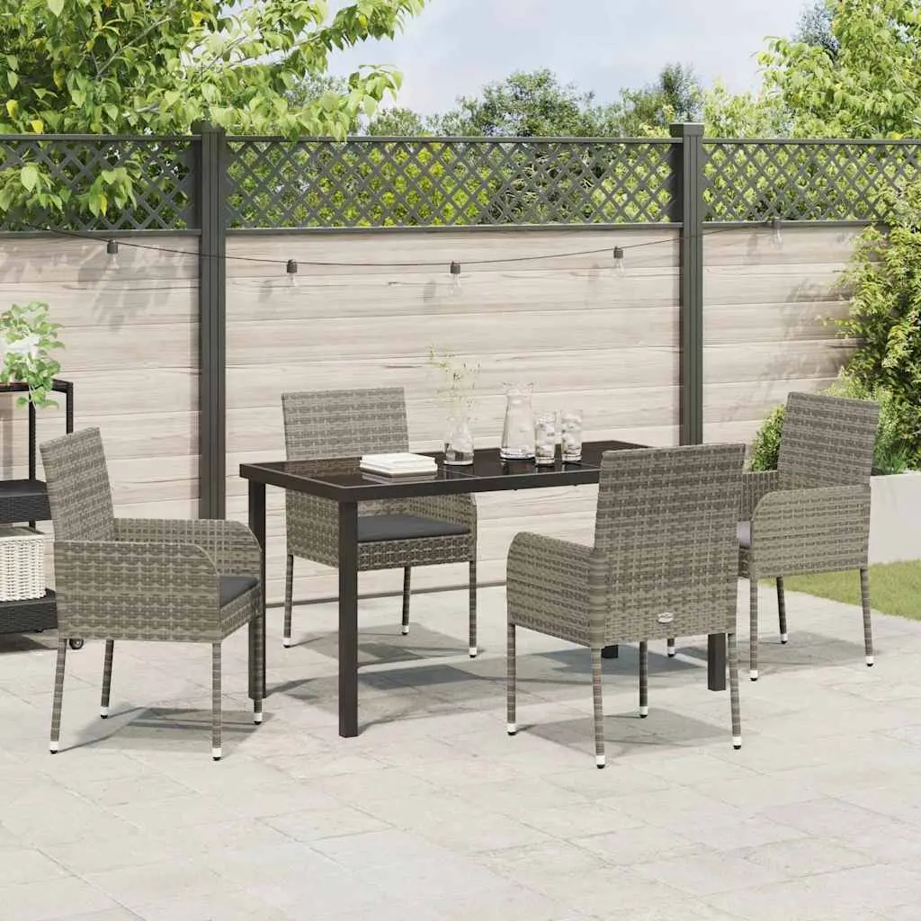 5 Piece Garden Dining Set with Tempered Glass Tabletop