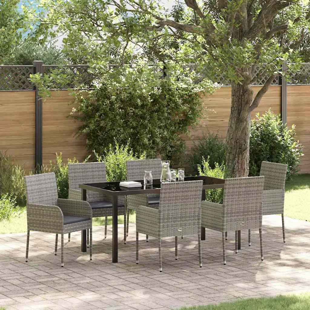 Garden Dining Set 7 Piece Outdoor Furniture Grey Poly Rattan with Cushions