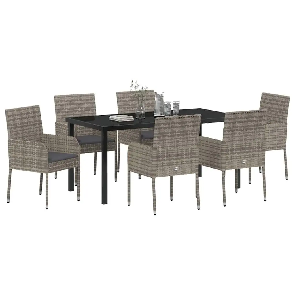 Garden Dining Set 7 Piece Outdoor Furniture Grey Poly Rattan with Cushions