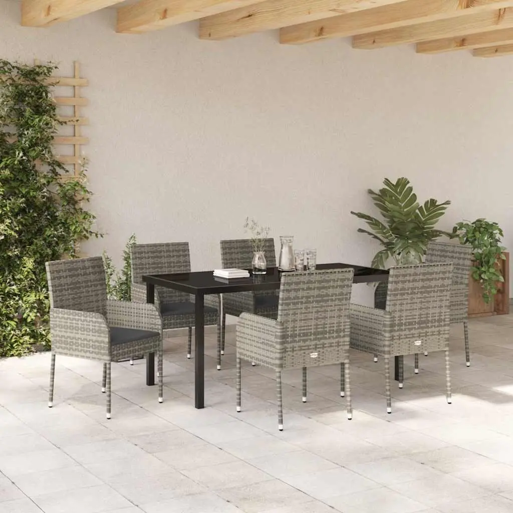 Garden Dining Set 7 Piece Outdoor Furniture Grey Poly Rattan with Cushions