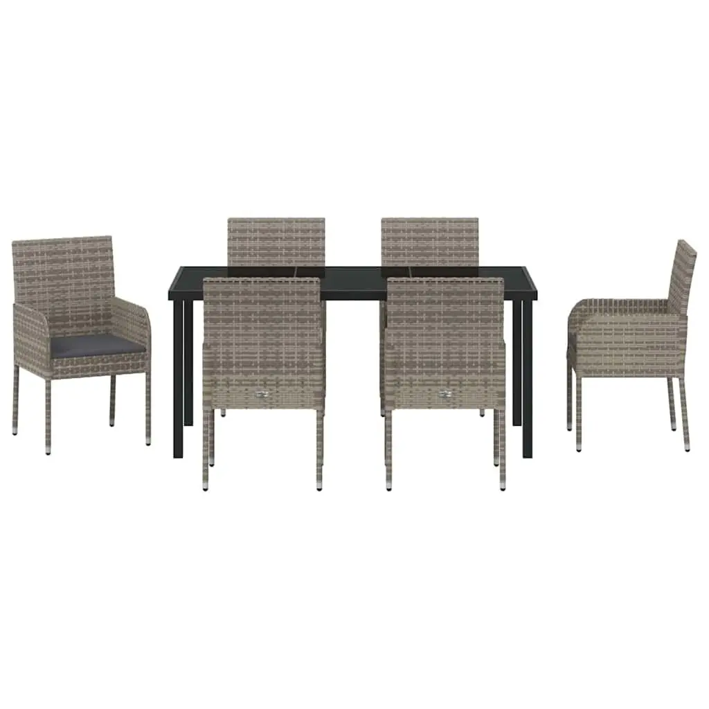 Garden Dining Set 7 Piece Outdoor Furniture Grey Poly Rattan with Cushions