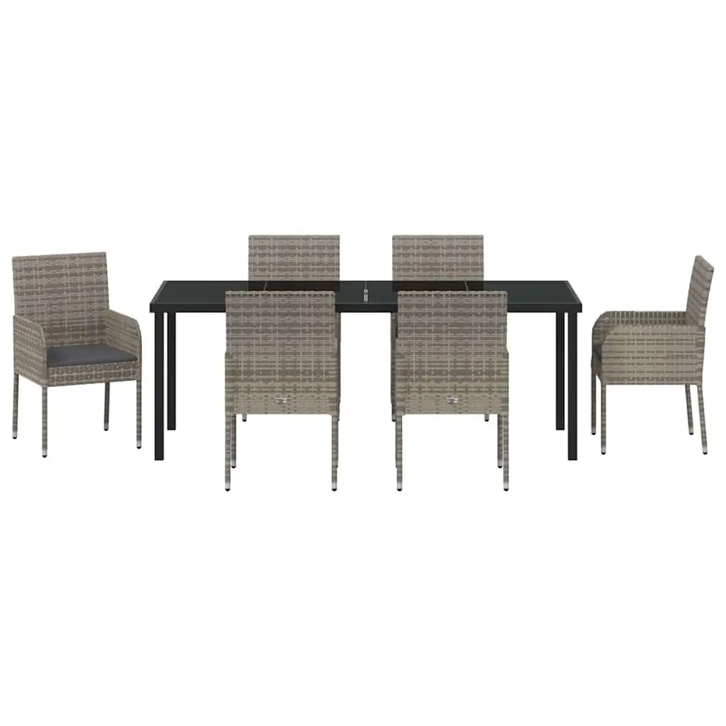 7-Piece Garden Dining Set Grey Poly Rattan Outdoor Furniture with Cushions