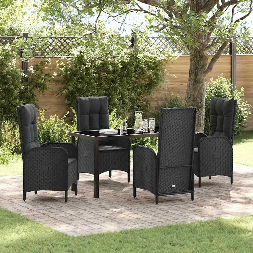 Outdoor Garden Dining Set 5 Pieces Black Poly Rattan with Cushions Patio