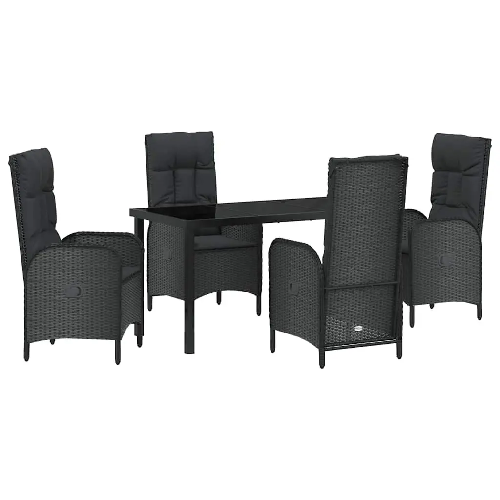 Outdoor Garden Dining Set 5 Pieces Black Poly Rattan with Cushions Patio
