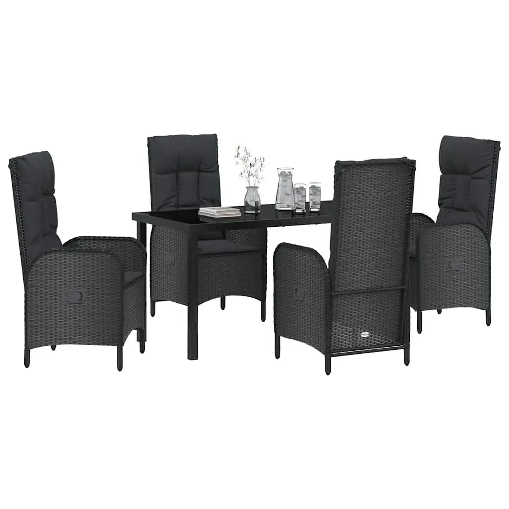 Outdoor Garden Dining Set 5 Pieces Black Poly Rattan with Cushions Patio