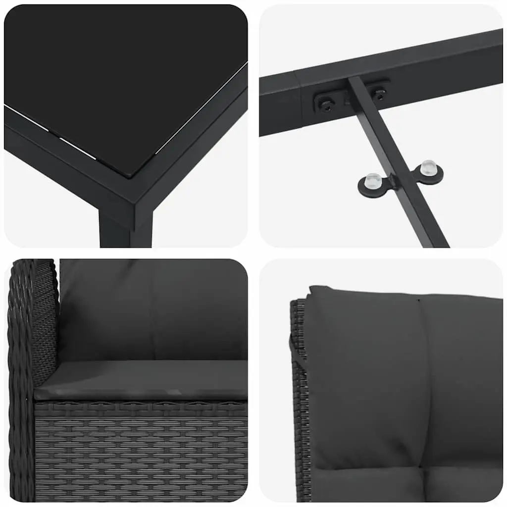 Outdoor Garden Dining Set 5 Pieces Black Poly Rattan with Cushions Patio