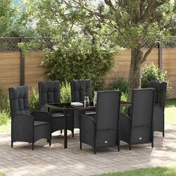 Outdoor Garden Dining Set 7 Pieces Black Poly Rattan Patio Furniture with