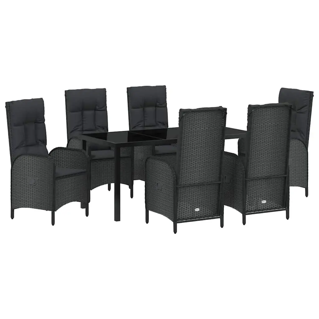 Outdoor Garden Dining Set 7 Pieces Black Poly Rattan Patio Furniture