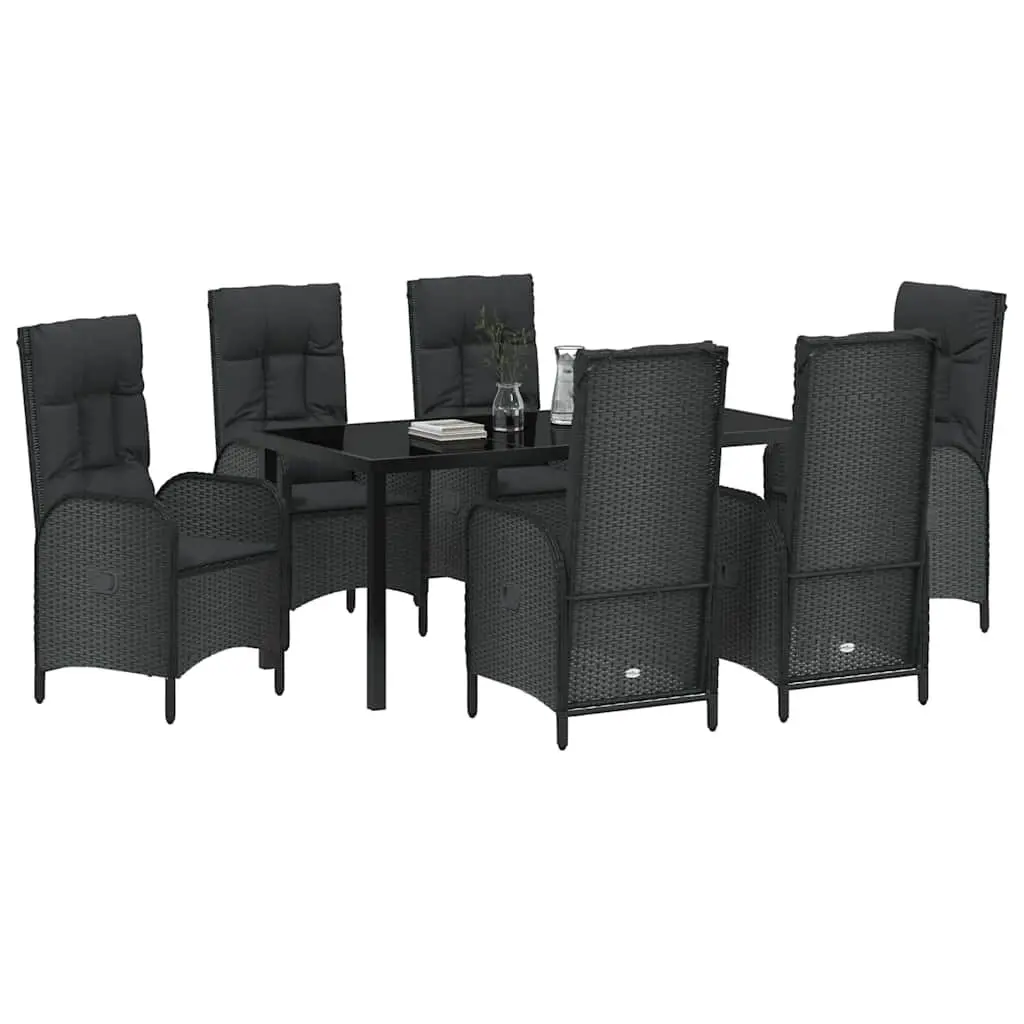 Outdoor Garden Dining Set 7 Pieces Black Poly Rattan Patio Furniture