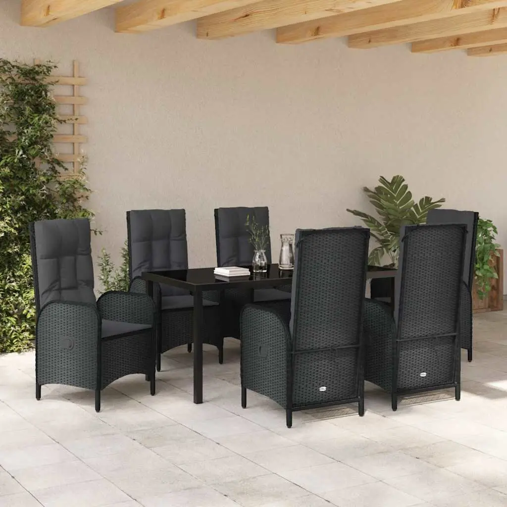 Outdoor Garden Dining Set 7 Pieces Black Poly Rattan Patio Furniture