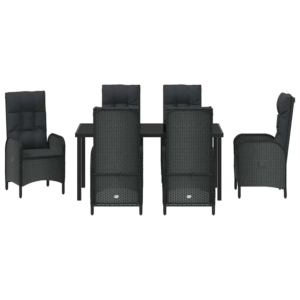 Outdoor Garden Dining Set 7 Pieces Black Poly Rattan Patio Furniture