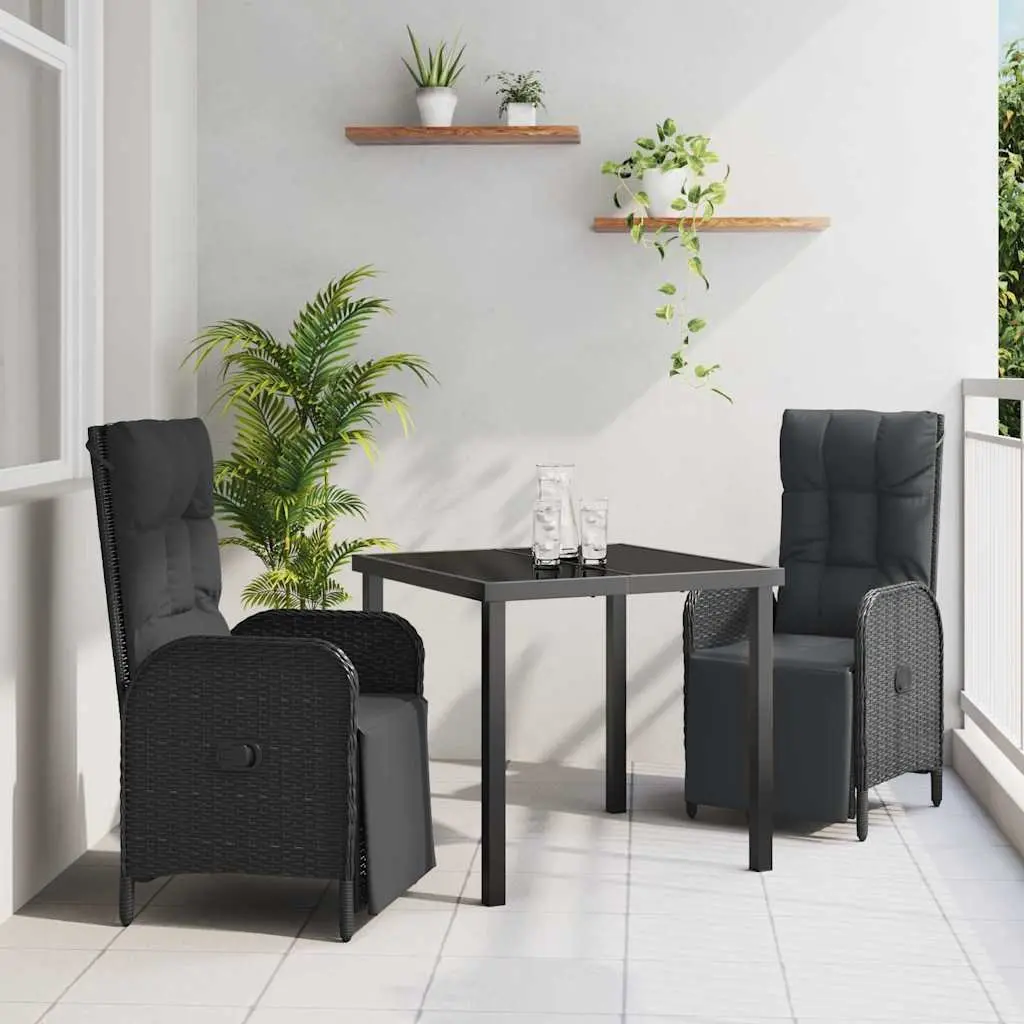 Garden Dining Set Outdoor Furniture 3 Pieces Black Poly Rattan with Cushions