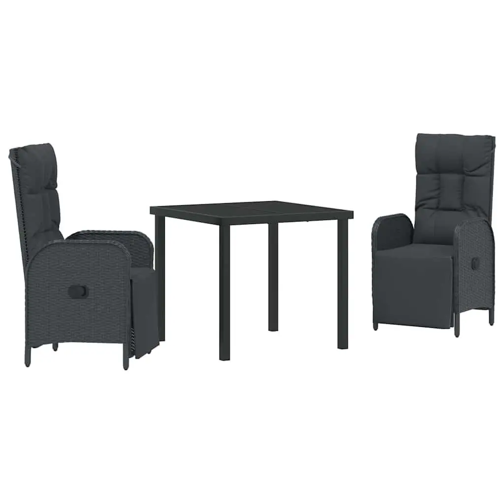 Garden Dining Set Outdoor Furniture 3 Pieces Black Poly Rattan with Cushions
