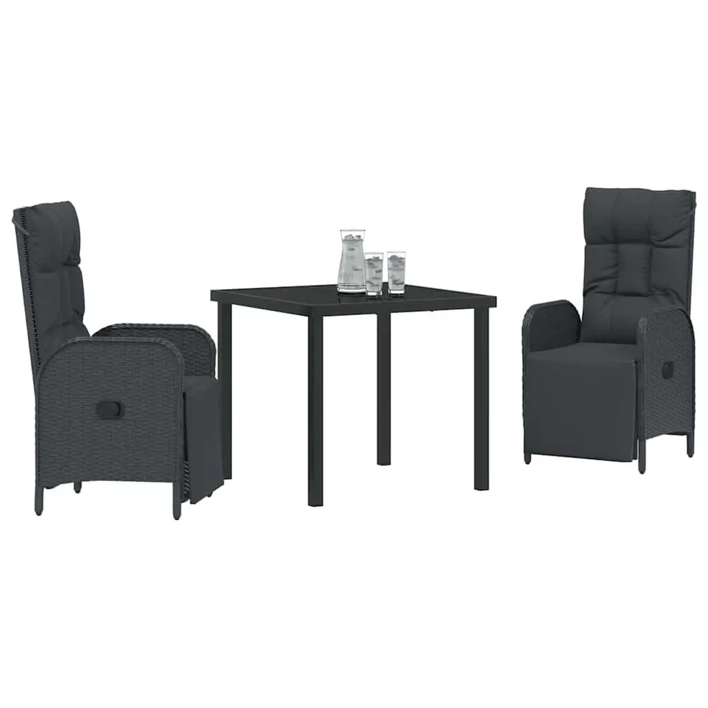 Garden Dining Set Outdoor Furniture 3 Pieces Black Poly Rattan with Cushions