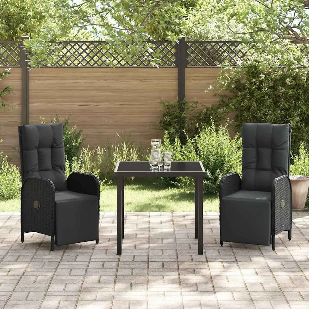 Garden Dining Set Outdoor Furniture 3 Pieces Black Poly Rattan with Cushions