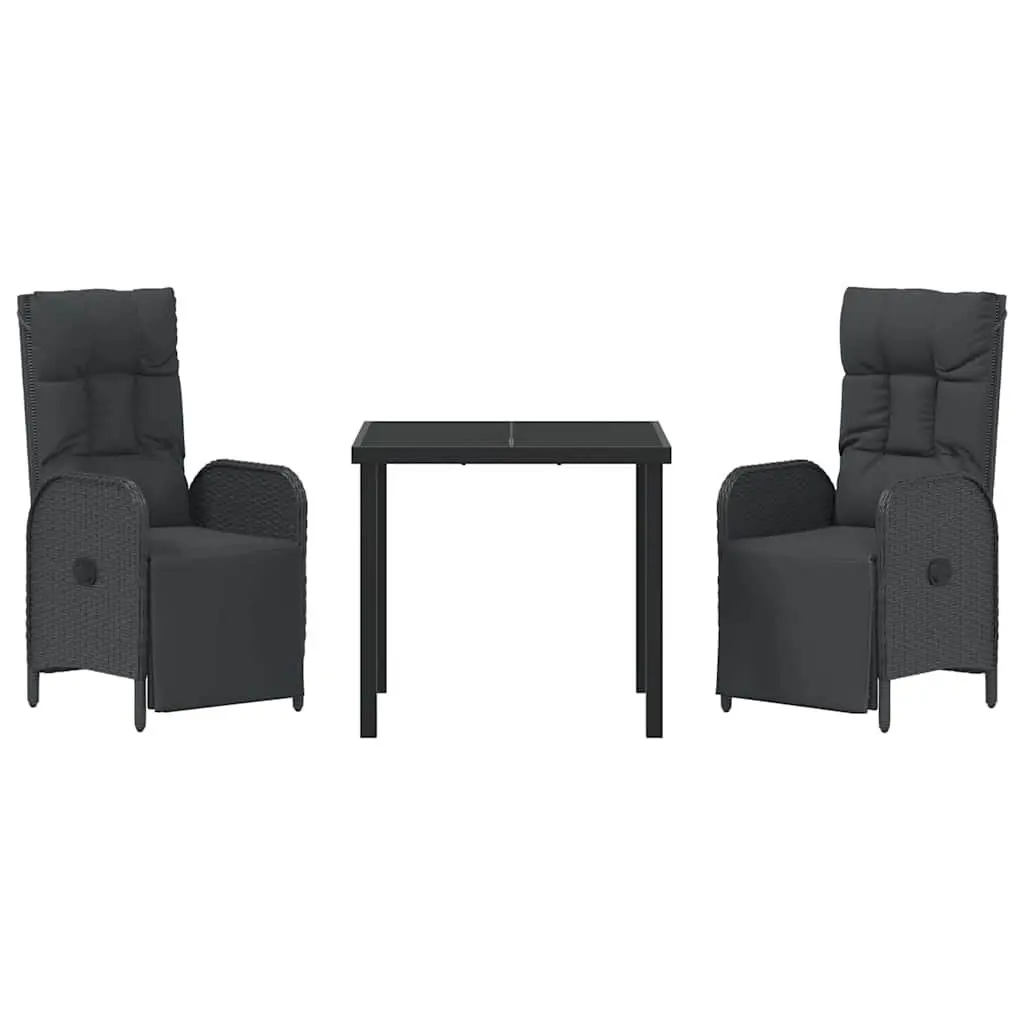 Garden Dining Set Outdoor Furniture 3 Pieces Black Poly Rattan with Cushions