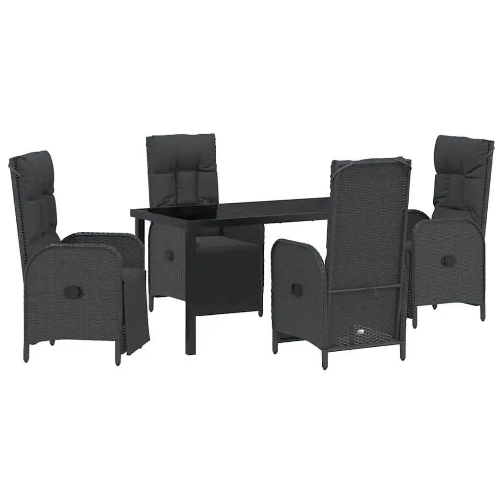 Garden Dining Set Outdoor Use 5 Piece Black Poly Rattan Table Chairs with Cushions