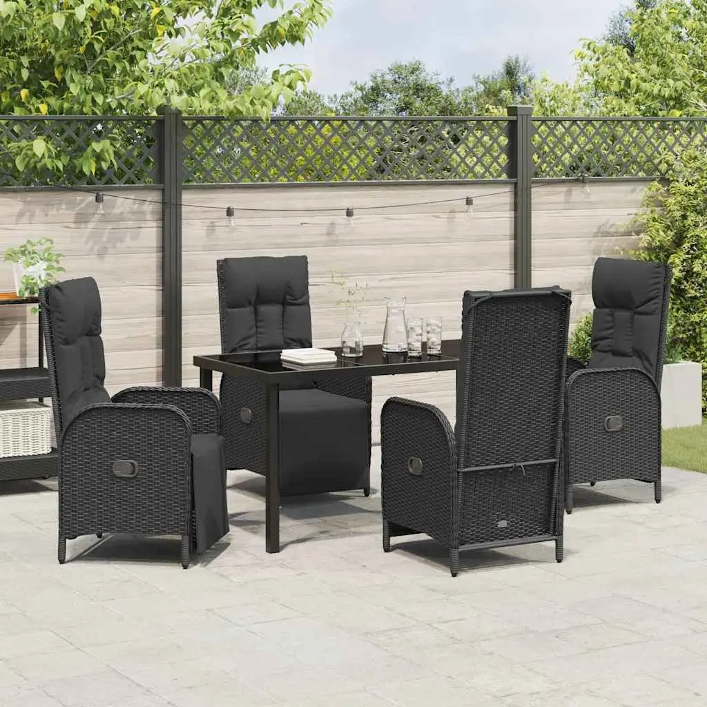 Garden Dining Set Outdoor Use 5 Piece Black Poly Rattan Table Chairs with Cushions