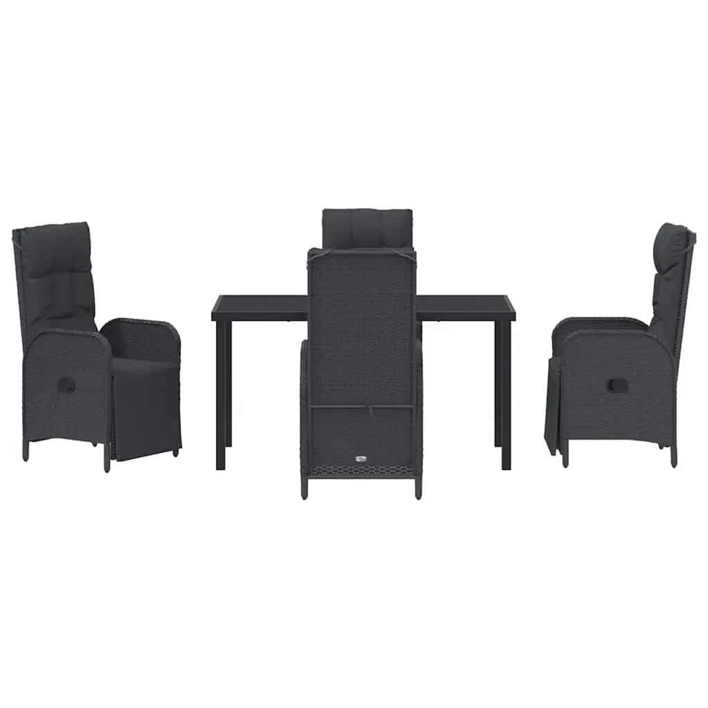Garden Dining Set Outdoor Use 5 Piece Black Poly Rattan Table Chairs with Cushions