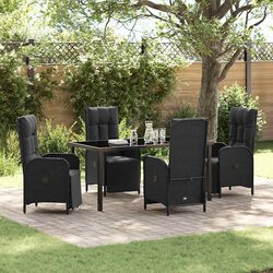 Garden Dining Set 5 Pieces Outdoor Furniture with Cushions Black Poly Rattan