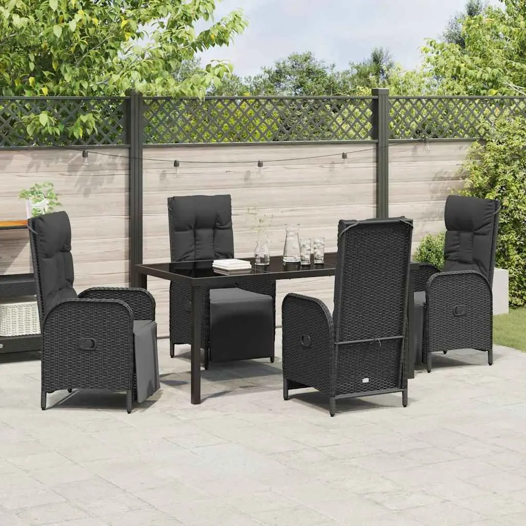 Garden Dining Set 5 Pieces Outdoor Furniture with Cushions Black Poly Rattan