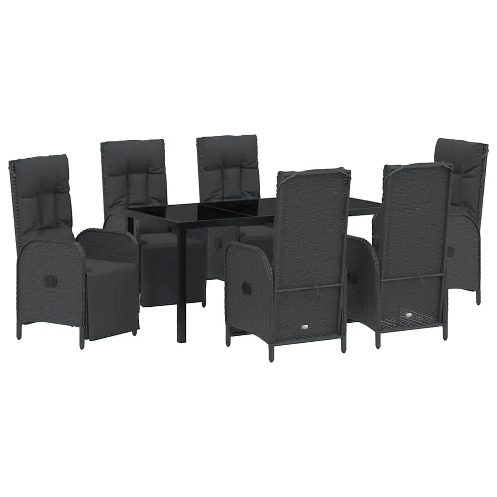 Outdoor Garden Dining Set 7 Piece Black Poly Rattan Furniture with Cushions