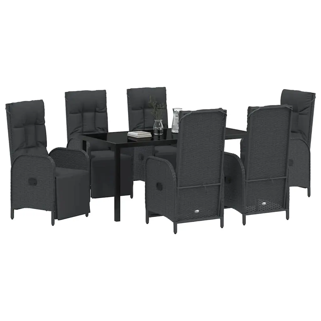 Outdoor Garden Dining Set 7 Piece Black Poly Rattan Furniture with Cushions