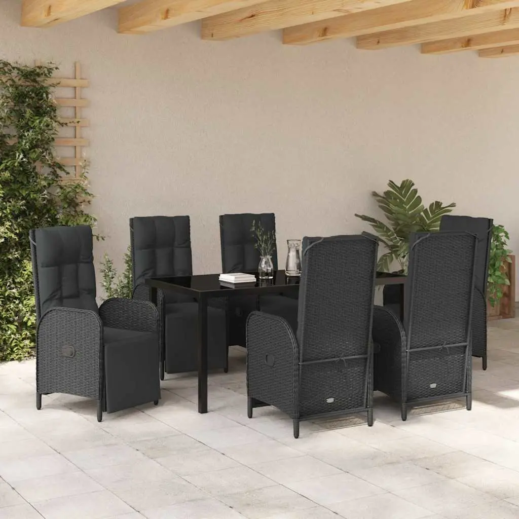 Outdoor Garden Dining Set 7 Piece Black Poly Rattan Furniture with Cushions