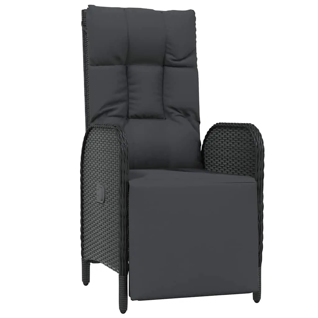 Outdoor Garden Dining Set 7 Piece Black Poly Rattan Furniture with Cushions