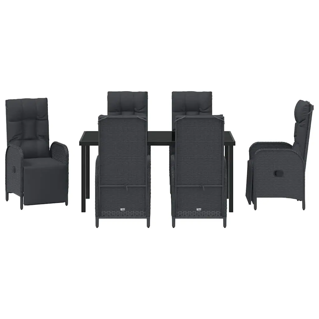 Outdoor Garden Dining Set 7 Piece Black Poly Rattan Furniture with Cushions