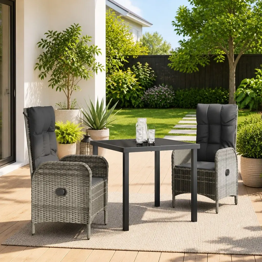 Garden Dining Set 3 Piece Outdoor Furniture Grey Poly Rattan with Cushions