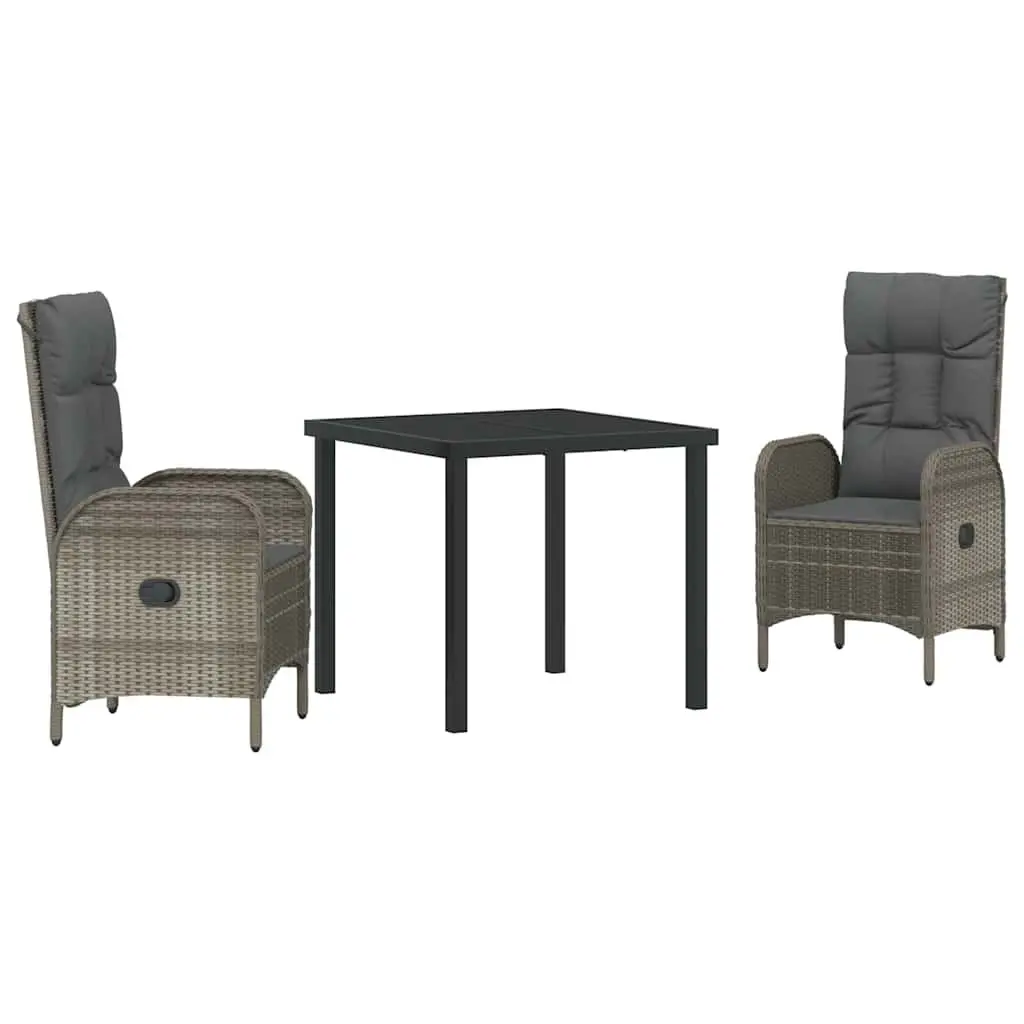 Garden Dining Set 3 Piece Outdoor Furniture Grey Poly Rattan with Cushions