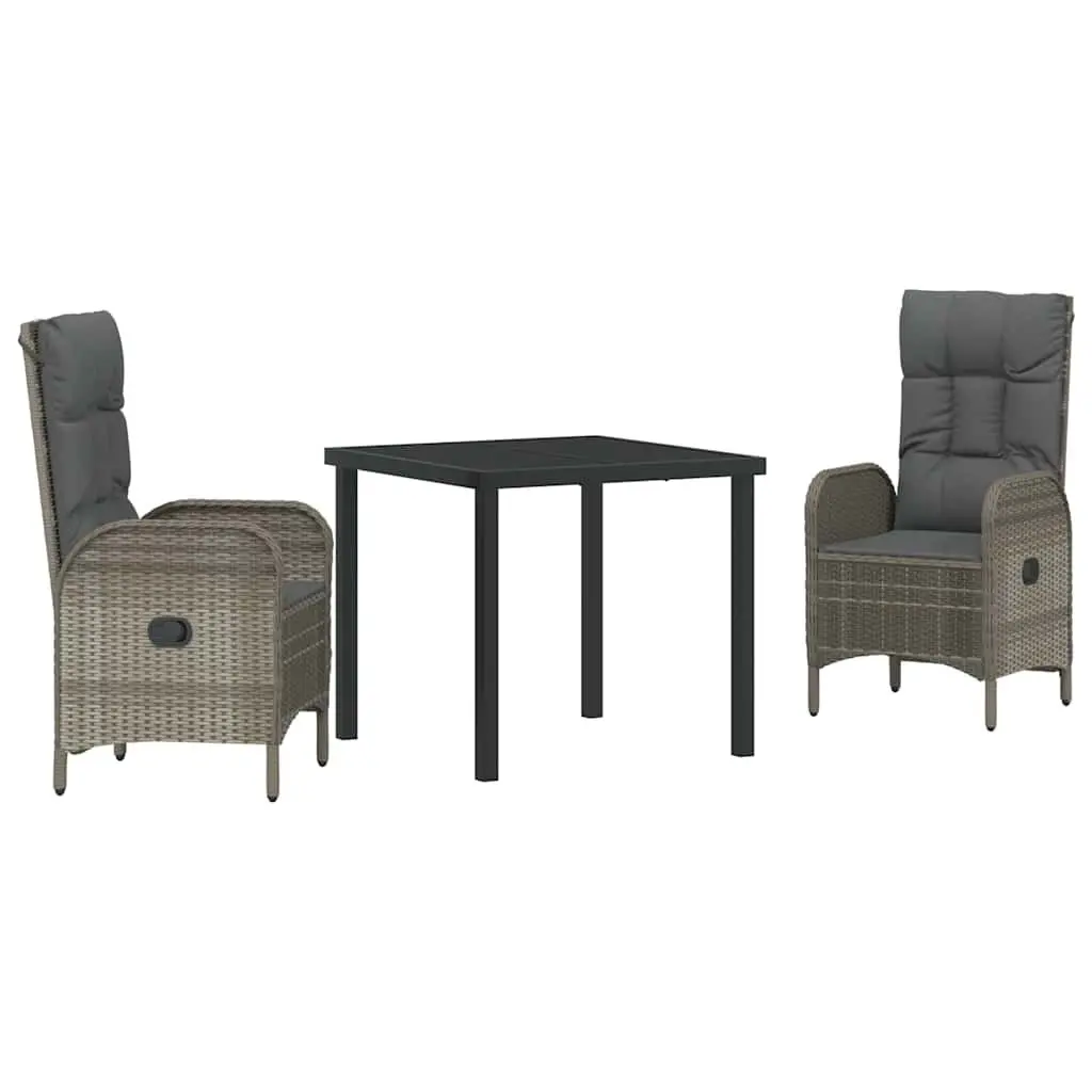 Garden Dining Set 3 Piece Outdoor Furniture Grey Poly Rattan with Cushions
