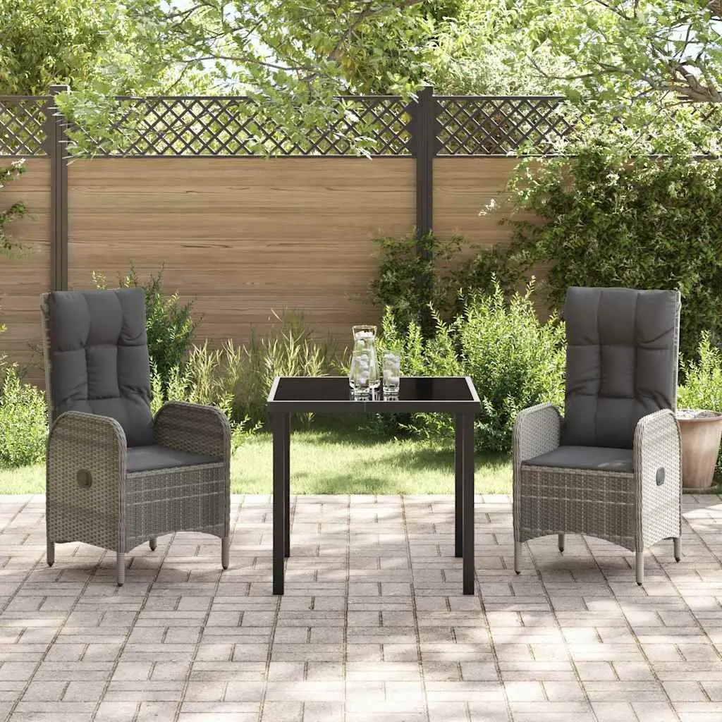 Garden Dining Set 3 Piece Outdoor Furniture Grey Poly Rattan with Cushions