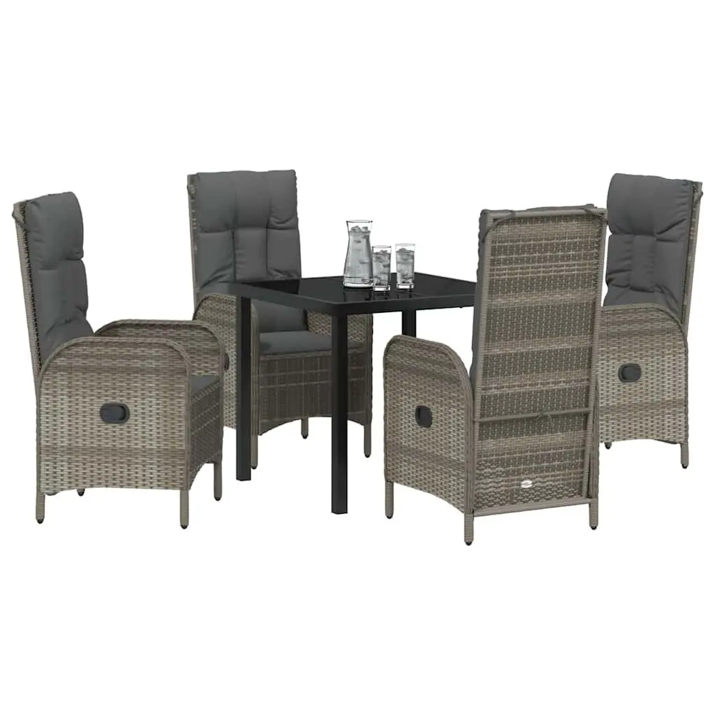 5-Piece Garden Dining Set with Grey Poly Rattan