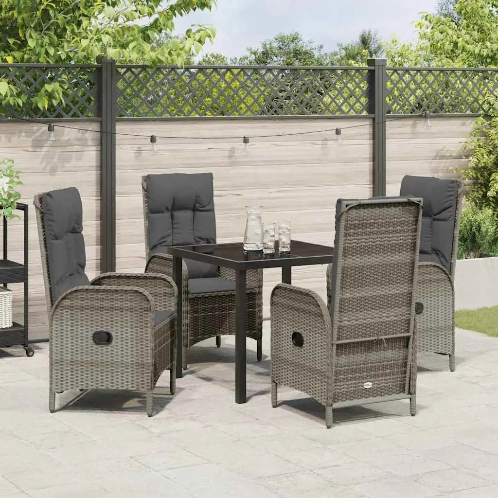 5-Piece Garden Dining Set with Grey Poly Rattan