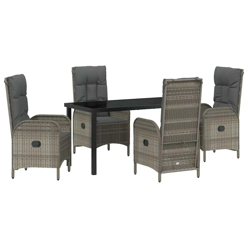 Garden Dining Set Outdoor 5 Piece Grey Poly Rattan Cushion Patio Furniture