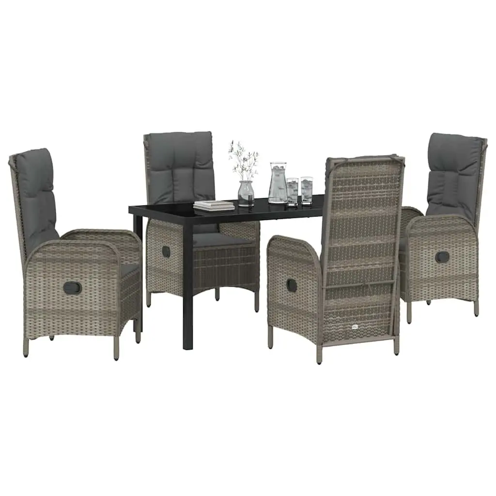 Garden Dining Set Outdoor 5 Piece Grey Poly Rattan Cushion Patio Furniture