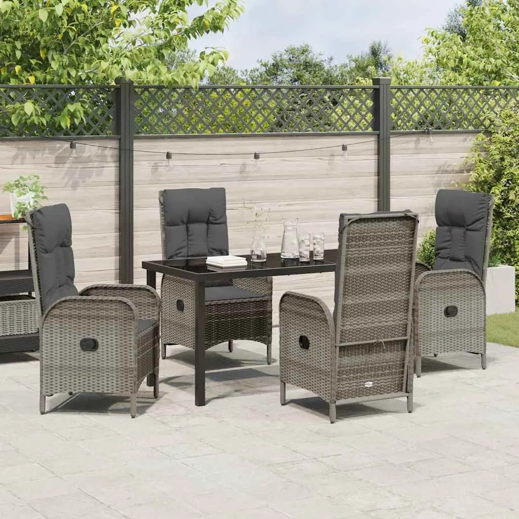 Garden Dining Set Outdoor 5 Piece Grey Poly Rattan Cushion Patio Furniture