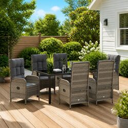 Garden Dining Set 7-Piece Outdoor Furniture Grey Poly Rattan with Cushions