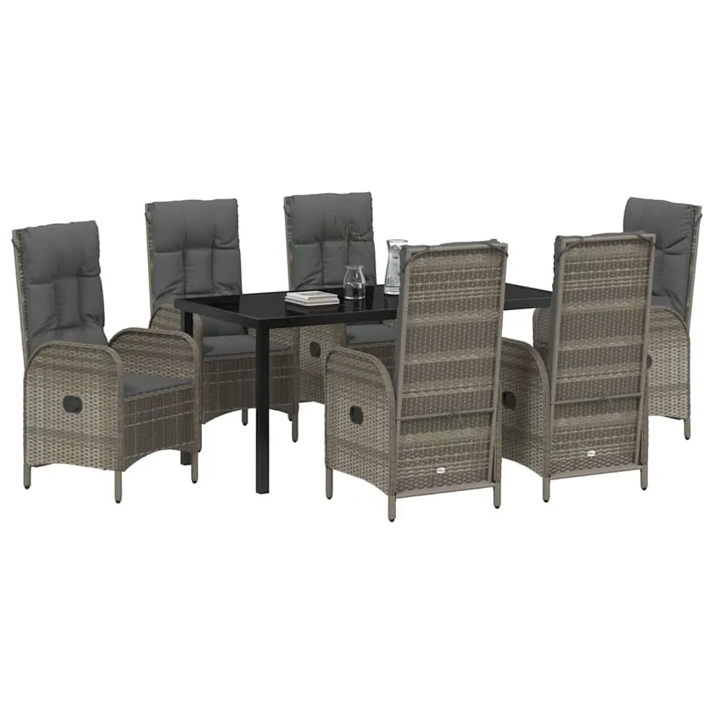 Garden Dining Set 7-Piece Outdoor Furniture Grey Poly Rattan with Cushions