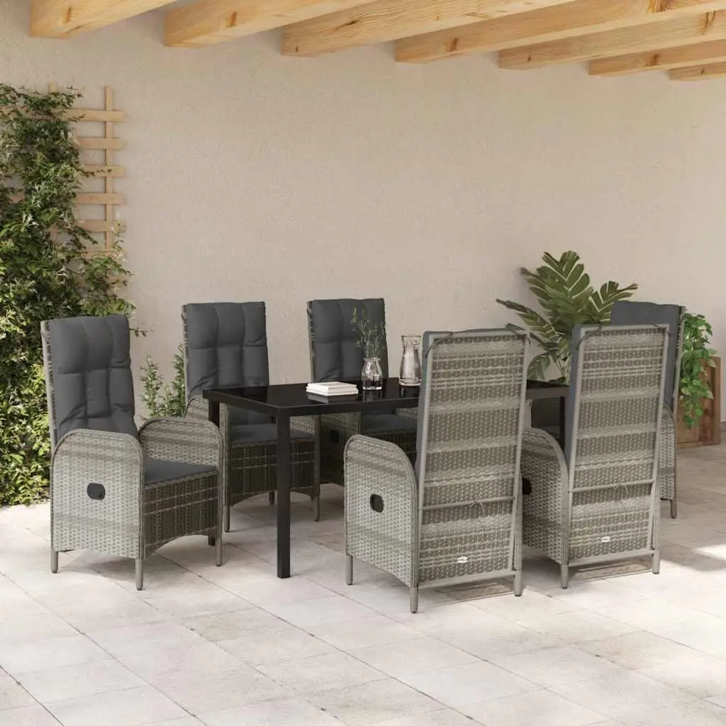 Garden Dining Set 7-Piece Outdoor Furniture Grey Poly Rattan with Cushions