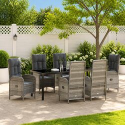 7-Piece Garden Dining Set: Grey Poly Rattan & Cushions