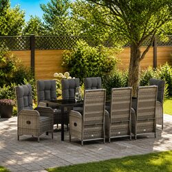 9-Piece Garden Furniture Set: Poly Rattan & Glass