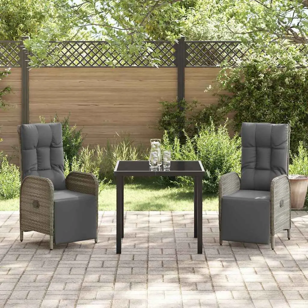 Garden Dining Set 3 Piece Outdoor Furniture Poly Rattan Grey Patio Chairs Table