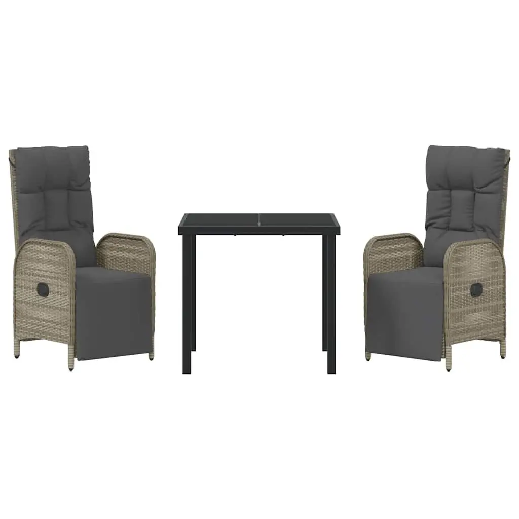 Garden Dining Set 3 Piece Outdoor Furniture Poly Rattan Grey Patio Chairs Table
