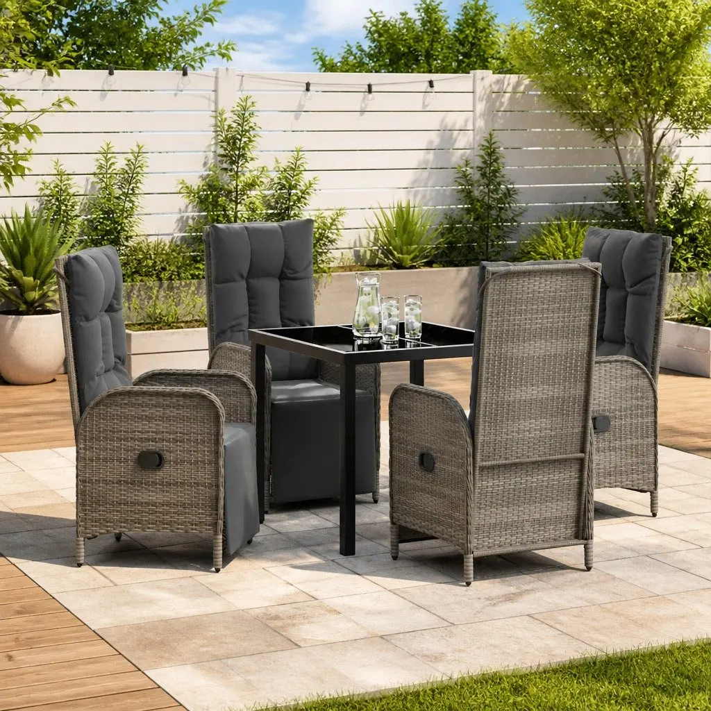 Garden Dining Set Outdoor Furniture 5 Pieces Poly Rattan Grey with Cushions