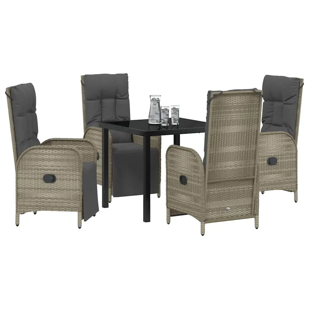 Garden Dining Set Outdoor Furniture 5 Pieces Poly Rattan Grey with Cushions